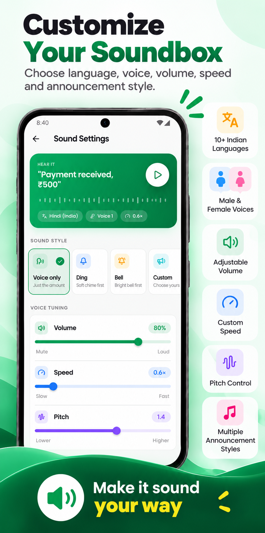 PaymentSuno sound settings
