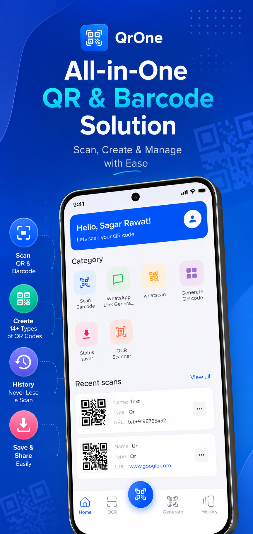QRone home screen