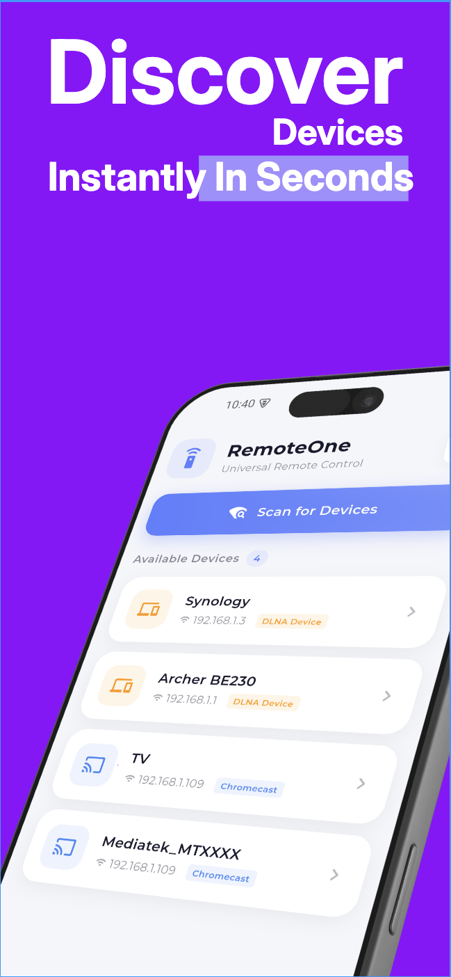 RemoteOne device discovery screen